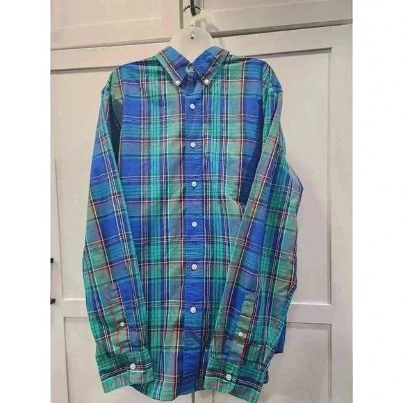 Chaps Shirt Mens XL Green Red Blue Plaid Button Down Short Sleeve Easy Care - Picture 1 of 7